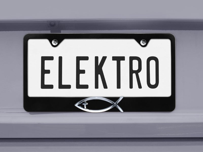 Elektroplate â€“ Chrome Christian Fish Ichthys with Cross on Black All-Metal Standard Size Premium 3D License Plate Frame Tag Holder for Cars/SUVs/Trucks Weather-Proof Automotive Accessory - Image 2